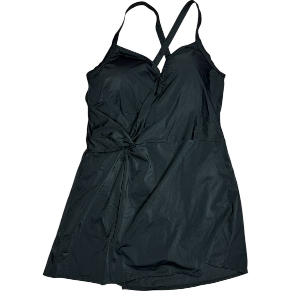 Susan Graver Swim Dress Women 16 Black Knot Detail Adjustable Straps Modest New